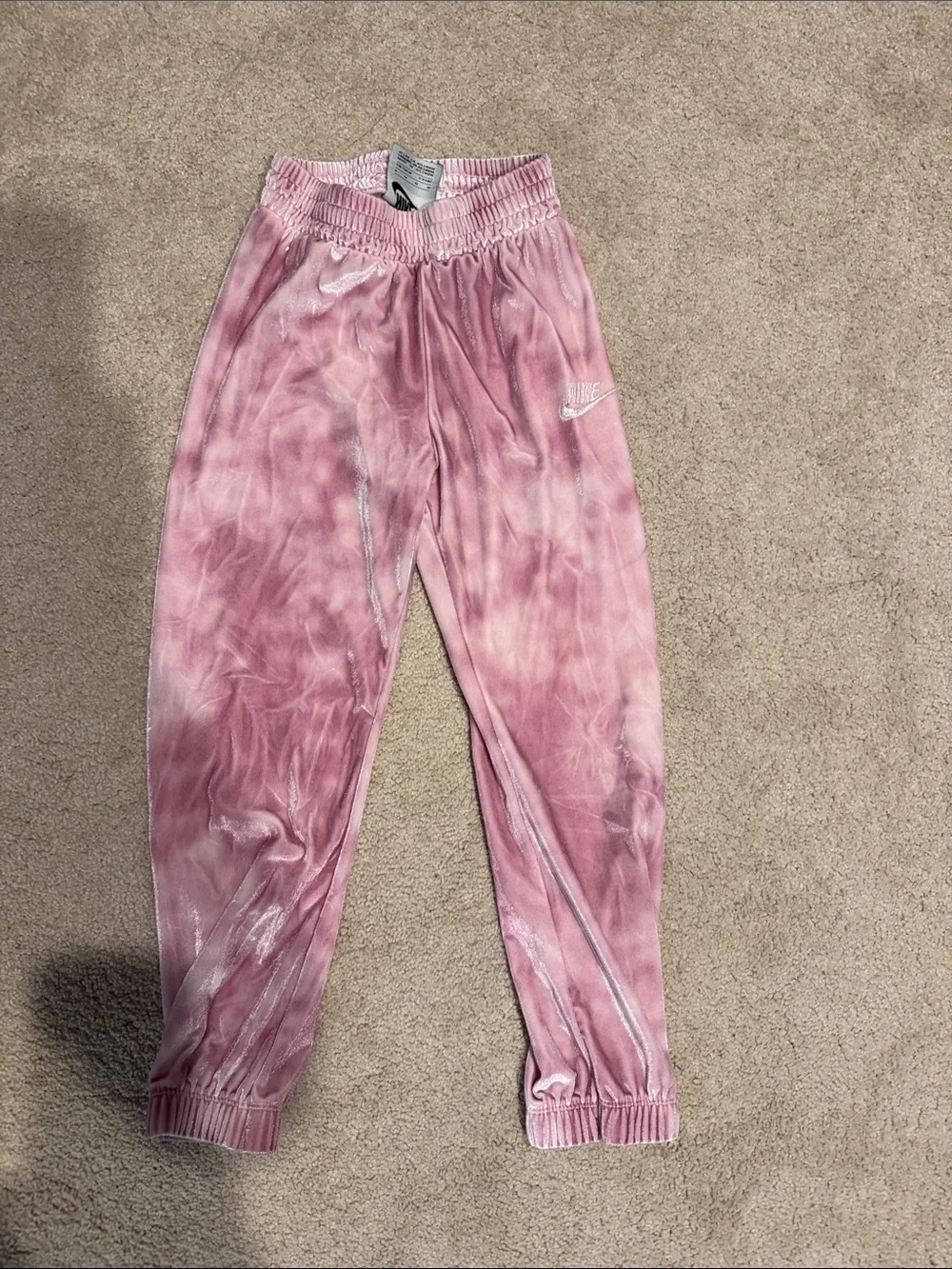 Nike Kids Pink Velvet Tie-Dye Joggers with Swoosh